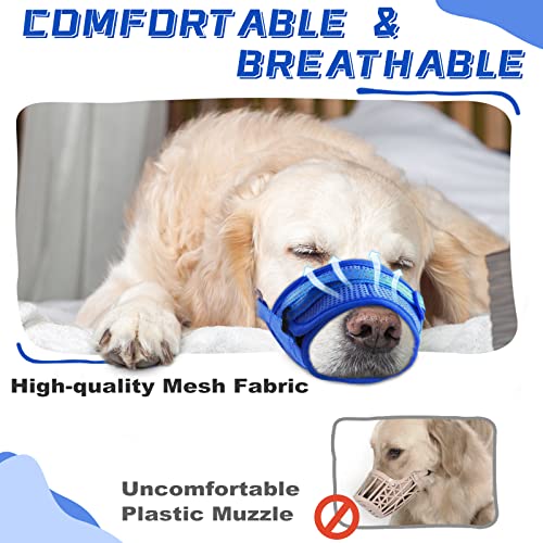  GoGoPaw Dog Muzzle Soft Air Mesh Muzzle For Large Dogs, Adjustable Pet Muzzle For Small Medium Dogs To Drink Freely, Breathable Reflective Muzzle For Dogs To Prevent Biting Barking(Blue,XL)