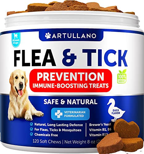  Flea And Tick Prevention For Dogs Chewables - Made In USA - Natural Flea And Tick Supplement For Dogs - Oral Flea Pills For Dogs - Pest Defense - All Breeds And Ages