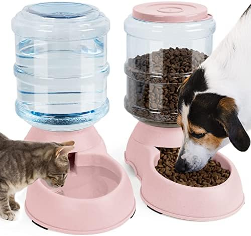  Automatic Dog Cat Feeder And Water Dispenser Set, Gravity Pet Feeding Station And Water Bowl Dispenser For Small Medium Large Pet Puppy Kitten Rabbit Bunny, 3.8L Large Capacity(Marble)