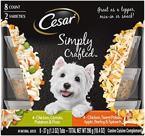 CESAR Simply Crafted Adult Wet Dog Food Meal Topper Variety Pack, Chicken, Carrots, Potatoes & Peas And Beef, Chicken, Purple Potatoes, Green Beans & Red Rice, (10) 1.3 Oz. Tubs