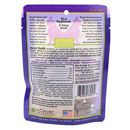  In Clover Smile Daily Dental Health Soft Chews For Cats (2.1 Oz) & Sleek Daily Skin, Coat, And Hairballs Support Soft Chews For Cats (2.1 Oz)