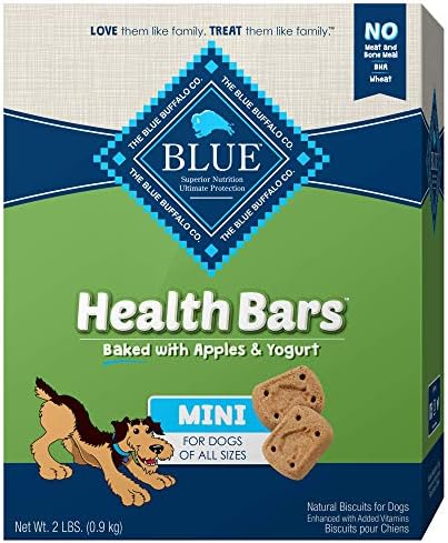  Blue Buffalo Health Bars Mini Natural Crunchy Dog Treats Biscuits, Apple & Yogurt 32-oz Box