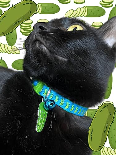  Pickle Cat Collar With Bell | Safety Breakaway Collar | Adjustable Large Size Or Kitten Collar (Small(10lbs & Less), Blue)