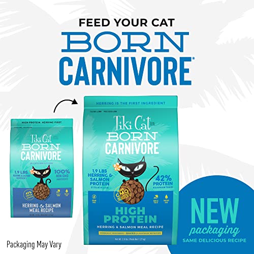  Tiki Cat Born Carnivore High Protein, Herring & Salmon Meal, Grain-Free Baked Kibble To Maximize Nutrients, Dry Cat Food, 2.8 Lbs. Bag
