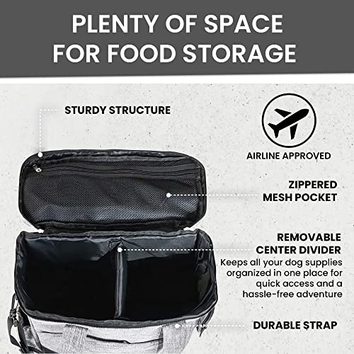  Top Dog Pet Gear Grey Dog Travel Bag For Supplies - Includes Travel Bag, Travel Dog Bowls, Food Storage - Airline Approved Dog Bags For Traveling - Dog Travel Accessories For Camping, Beach