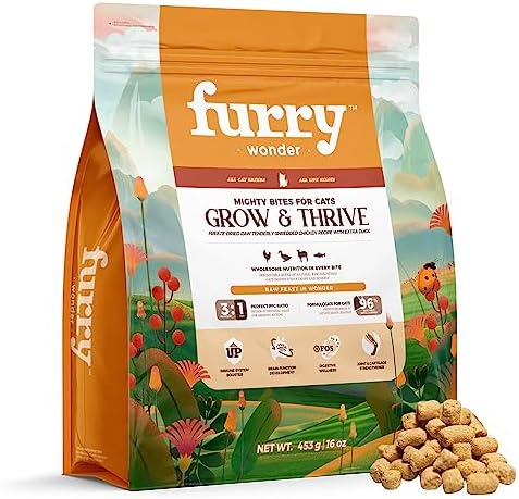  FURRY WONDER Freeze Dried Raw Cat Food Grain Free Mighty Nuggets For Cats 16oz Chicken Rabbit Recipe High Protein Dinner Patties For All Breeds And Life Stages
