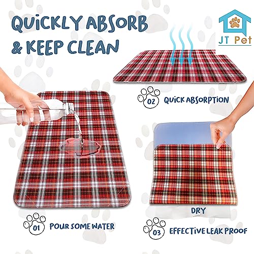  JT Pet Guinea Pig Cage Liner - Pack Of 4 Washable Pee Pads For Dogs, Smooth Fleece Guinea Pig Bedding For Cage & Crates, Reusable & Waterproof Puppy Pee Pads - 36x24 Inches, Plaid