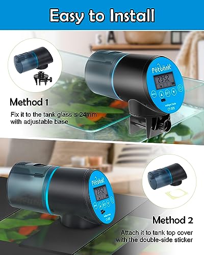  Petbank Automatic Fish Feeder - Rechargeable Timer Fish Feeder With USB Charger Cable, Fish Food Dispenser For Aquarium Or Fish Tank (CY-009 Blue)