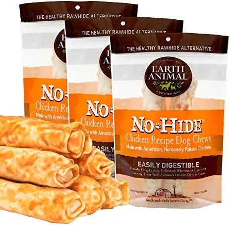  EARTH ANIMAL No Hide Medium Chicken Flavored Natural Rawhide Free Dog Chews Long Lasting Dog Chew Sticks | Dog Treats For Large Dogs | Great Dog Chews For Aggressive Chewers