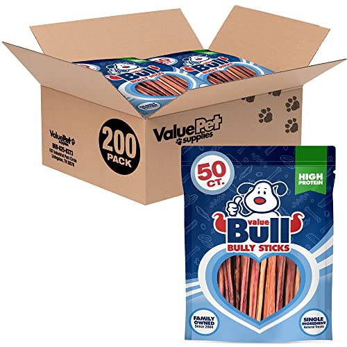  ValueBull Bully Sticks For Small Dogs, Extra Thin 6 Inch, 200 Count - All Natural Dog Treats, 100% Beef Pizzles, Single Ingredient Rawhide Alternative