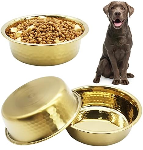  Kathson 3pcs Premium Stainless Steel Dog Bowls, Hammered Thickened Metal Dog Bowl Feeding Or Water Bowls For Small/Meidum/Large Sized Dogs&Cats Stackable Metal Cat Bowl Dishwasher Safe