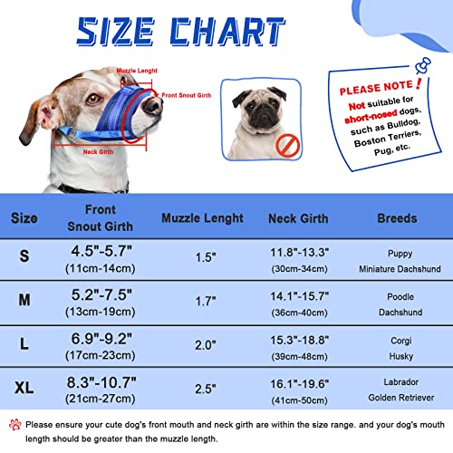  GoGoPaw Dog Muzzle Soft Air Mesh Muzzle For Large Dogs, Adjustable Pet Muzzle For Small Medium Dogs To Drink Freely, Breathable Reflective Muzzle For Dogs To Prevent Biting Barking(Blue,XL)