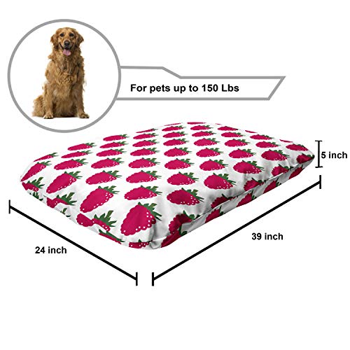  Ambesonne Fruit Pet Bed, Repetitive Raspberries Arranged On A Plain Background Organic Foods, Chew Resistant Pad For Dogs And Cats Cushion With Removable Cover, 24" X 39", Dark Pink Forest Green