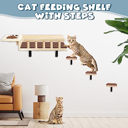  Loninak Cat Wall Shelves, Cat Feeding Shelf With Steps - Include Cat Food Shelf, 2 Cat Food Bowl And Cat Ladder, Wall Mounted Cat Shelf, Cat Furniture Wall For Playtime And Relaxation