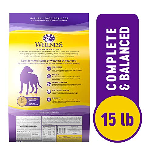  Wellness Complete Health Dry Dog Food With Grains, Natural Ingredients, Made In USA With Real Meat, All Breeds, For Adult Dogs (Chicken & Oatmeal, 15-Pound Bag)