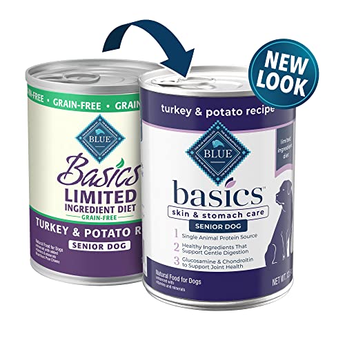  Blue Buffalo Basics Skin & Stomach Care, Grain Free Natural Senior Wet Dog Food, Turkey 12.5-oz Cans (Pack Of 12)