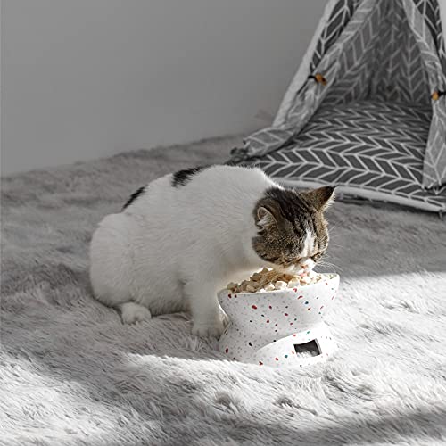  Y YHY Elevated Cat Bowls Anti-Vomiting, Tilted Raised Cat Bowl, Ceramic Cat Bowls For Flat Faced Cats, Small Dogs, Protect Pets Spine, Dishwasher And Microwave Safe
