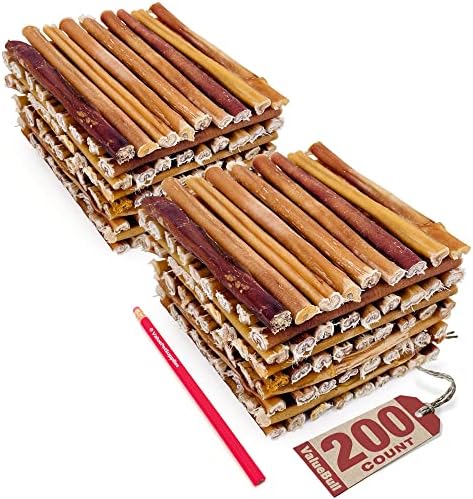  ValueBull Bully Sticks For Small Dogs, Extra Thin 6 Inch, 200 Count - All Natural Dog Treats, 100% Beef Pizzles, Single Ingredient Rawhide Alternative