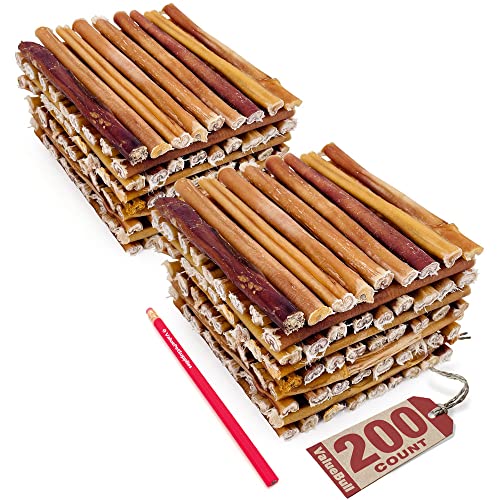  ValueBull Bully Sticks For Small Dogs, Extra Thin 6 Inch, 200 Count - All Natural Dog Treats, 100% Beef Pizzles, Single Ingredient Rawhide Alternative