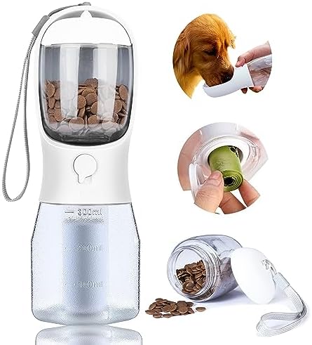  AVELORA Dog Water Bottle With Food Container, Portable Pet Dog Water Dispenser For Outdoor Walking,Hiking,Travel,Puppy Essentials,Puppy Supplies,Replaceable Waste Bags