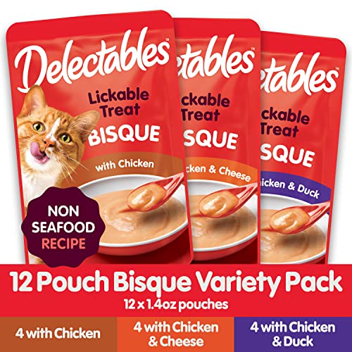  Delectables Bisque Non-Seafood Lickable Wet Cat Treats, Variety Pack, 12 Count (Pack Of 1)