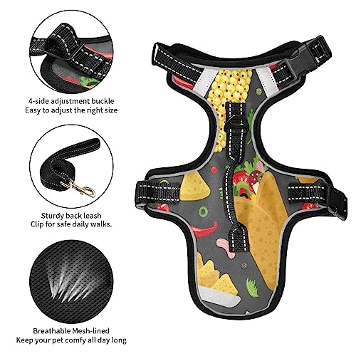  No Pull Dog Harness For Small Dogs Adjustable Pet Vest Harness With Leash Reflective Front Clip Vest With Handle Easy Control For Small Medium Large Dogs Cats Outdoor Walking Mexican Food Pattern Burr