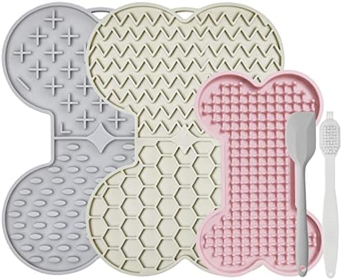  Petbank Lick Mat For Dogs And Cats - 3 Pcs Valued-Pack Dog Licking Mat With Suction Cups, Dog Peanut Butter Lick Pad For Anxiety Relief And Slow Feed Training, Spatula And Brush Include