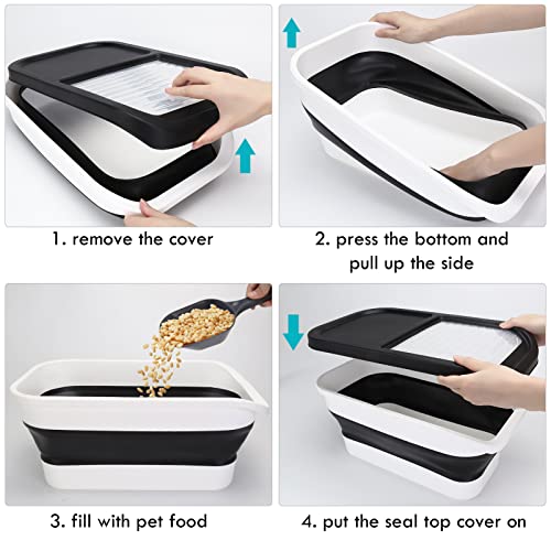  YECERCAN Dog Food Storage Container, Pet Food Container With Removable Sliding Lid, 10-13lb Collapsible Dog Food Bin With Scoop For Pets Food/Rice/Flour/Cereals Storage