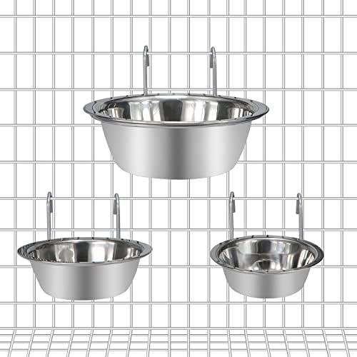  Wontee Pet Bowl Stainless Steel Hanging Food Water Bowls Bird Cage Feeder For Birds, Parrots, Small Sized Dogs And Cats (S+M+L)