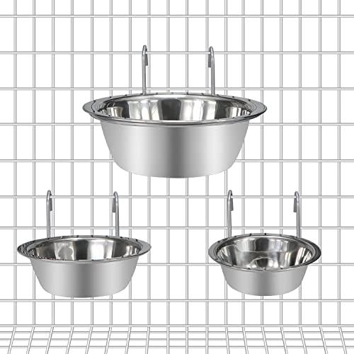  Wontee Pet Bowl Stainless Steel Hanging Food Water Bowls Bird Cage Feeder For Birds, Parrots, Small Sized Dogs And Cats (S+M+L)