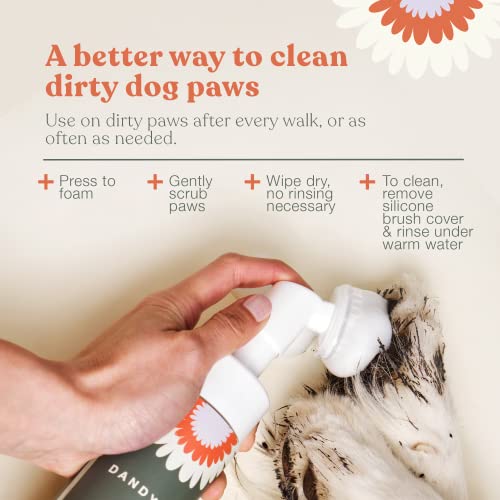  Dandylion Clean Paws | No-Rinse Foaming Cleanser | Gentle, Fragrance-Free, And PH Balanced To Provide A Deep Clean Safe For All Dogs | 5fl Oz. Bottle With Silicone Bristle Brush