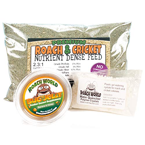  Roach Chow For Dubia & Crickets With Super Foods Bundle - .5 Lb Dry Chow - Insect Water Crystals - 1 Bug Jelly (Honey Banana)