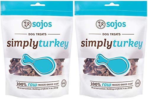  SOJOS 2 Pack Of Simply Turkey Dog Treats, 4 Ounces Each, 100 Percent Raw Freeze-Dried Meat, Made In The USA