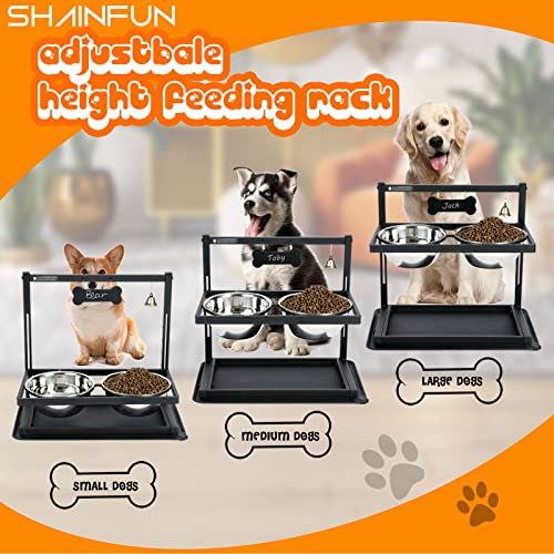 SHAINFUN Elevated Dog Bowls For Large Sized Dog,Raised Dog Bowl Stand Adjusable Height With Two 1.7L Stainless Steel Dog Food Bowls And Spill Proof Mat, Dog Bowls For Large And Medium Dogs.