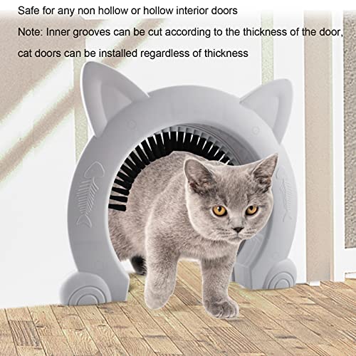  Cyrank Interior Cat Door, Pet Doors For Cats Cat Door Hides Litter Tray With Stainless Steel Grooming Brush For Cats - 22.5x26.5x5.5cm(White)