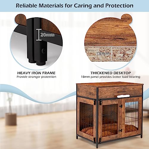  SWHSE Large Dog Crate Furniture, Heavy Duty Dog Kennel Furniture With 2-in-1 Induction Lamp And Removable Washable Pet Mat For Large And Medium Dogs Indoor(Left)