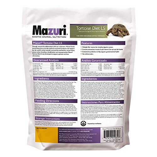  Mazuri | Tortoise LS Diet For African Spurred/Sulcata, Desert, Egyptian, Galapagos, Gopher, Greek, Leopard, Pancake, Radiated Or Yellow-Footed Tortoise, | 12 Ounce (12 OZ) Bag