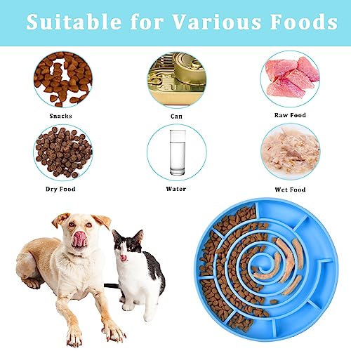  ChezAbbey Slow Feeder Dog Bowl, Silicone Dog Food Bowl, Slow Eating Feeding Pet Food Dish For Medium Small Breed Dogs Puppy Cats, Bloat Stop Anti Gulping Nonslip Puzzle Lick Bowl With Suction Cups