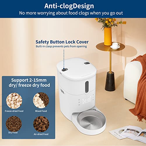  EdgeAnt Automatic Pet Feeders For Cats And Dogs, Dry Food Dispenser With Desiccant Bag, 3L Timed Cat Feeder, 304 Stainless Steel Bowl, 10s Voice Recorder, Compatible For Freeze-Dried Pet Food