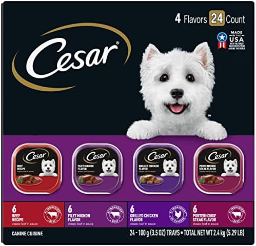  CESAR Wet Dog Food Classic Loaf In Sauce Poultry Variety Pack, (24) 3.5 Oz. Easy Peel Trays With Real Chicken, Turkey Or Duck