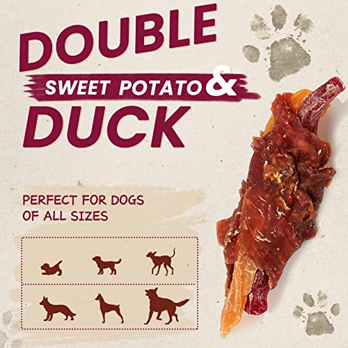  PAWUP Dog Treats Duck Wrapped 2 Sweet Potatoes, Nutritious Pet Supplies W/Taurine For Dogs, Organic Healthy Chews Snack, High In Protein Omega-3 Fiber, 12.5oz