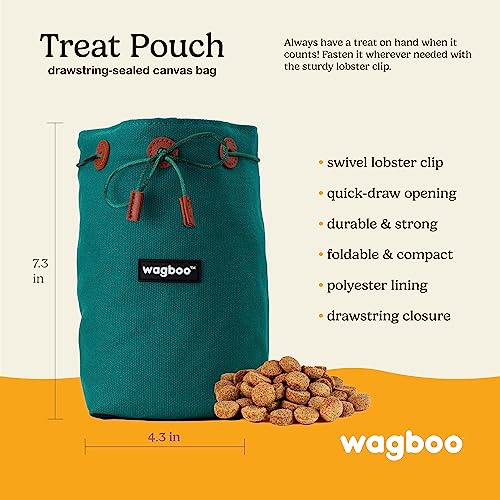  Wagboo Green Canvas Dog Treat Pouch Drawstring | Pet Training Hands-Free Snack Food Bag Kibble Jerky Hook Clip Pants Modern Simple Easy Black …