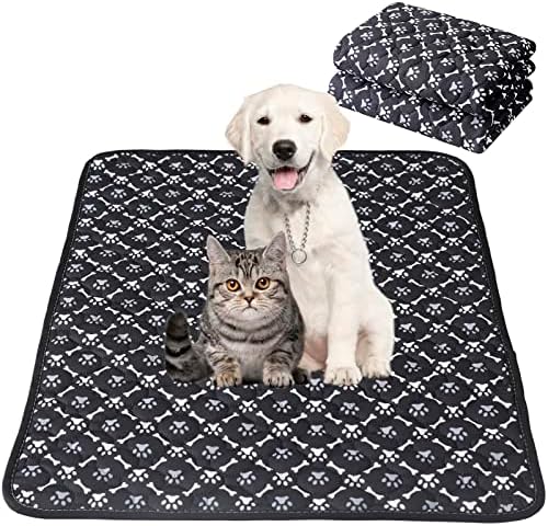  CLKHOWL Washable Pee Pads Reusable Puppy Pads Pet Training Pads - 100% Waterproof Dog Urine Pads, Family Travel Crate Food Bowl Pads, Easy To Clean (Black, 24"x18",Pack Of 2)