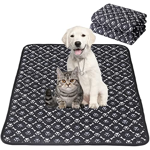  CLKHOWL Washable Pee Pads Reusable Puppy Pads Pet Training Pads - 100% Waterproof Dog Urine Pads, Family Travel Crate Food Bowl Pads, Easy To Clean (Black, 24"x18",Pack Of 2)