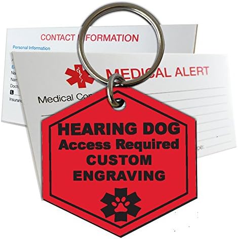  My Identity Doctor Hearing Service Dog Tag Custom Engraved Hexagon Plastic - Light Blue - Large