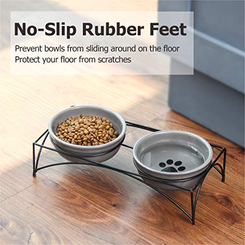  Y YHY Cat Food Bowls, Elevated Cat Bowls, Raised Pet Food Water Bowls With Stand, Ceramic Pet Bowls For Cat Or Dogs, 12 Ounces Cat Dishes, Grey