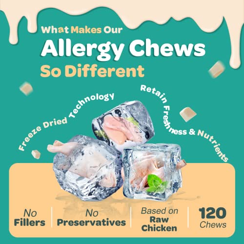  Dog Allergy Relief Freeze Dried Chews, With Probiotics, Colostrum For Immune Health, Anti Itch & Seasonal Allergies & Scratching, Omega 3 For Skin & Coat Health, Stop Pawlicking, Hot Spots, Shedding