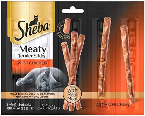  Sheba Treats Meaty Tender Sticks Soft Cat Treats Chicken Flavor, 0.14 Oz, 5 Count (Pack Of 10)