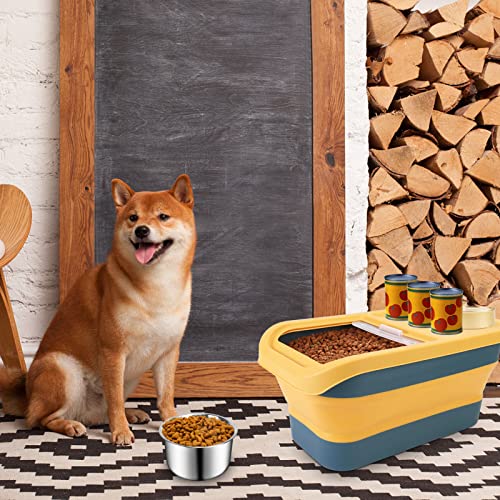  ShineMe Collapsible Dog Food Container, 13 LB Foldable Pet Food Storage Containers With Lids, Airtight Cat Food Containers With Measuring Cup And Scoop, Kitchen Rice Cereal Containers, Yellow