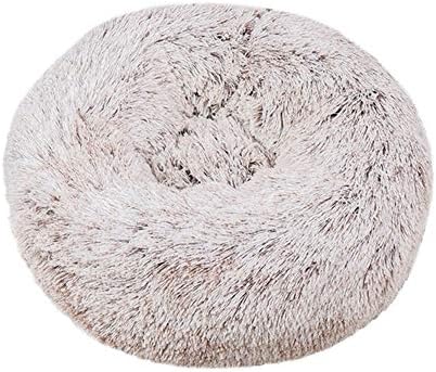  YangYan Super Soft Pet Bed Kennel Dog Round Cat Winter Warm Sleeping Bag Long Plush Puppy Cushion Mat Portable Cat Supplies 46/50/60cm (Color : White Brown, Size : 35cm)